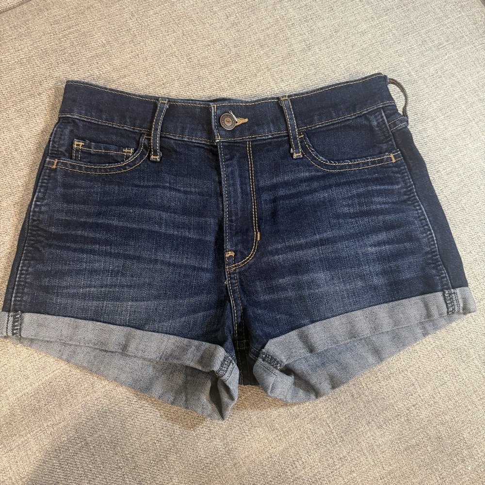 Hollister Short Shorts Womens 1 W25 Low Rise Dark Wash Denim Cuffed Stretch